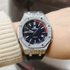 Luxury Moissanite Mechanical Unisex Watch 316 Stainless Steel Carbon Fiber Rubber Luminous Hollow Pointer MIYOTA