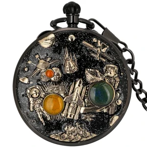 Luxury Musical Clock Pendant Skylab Space Astronaut Music Box Pocket Watch Crank for Christmas Gift