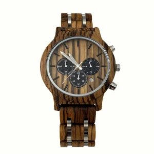 Luxury OEM Six Pin Fashionable Walnut Olive Wood Wristwatch Seiko Movement Wrist Wood Watches for Business Wear Birthday Gifts