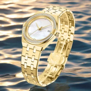 Luxury Orologio Woman Wristwatch Elegant Waterproof Stainless Steel Watch Gold Ladies Dress Diamond Quartz Women’s Watch