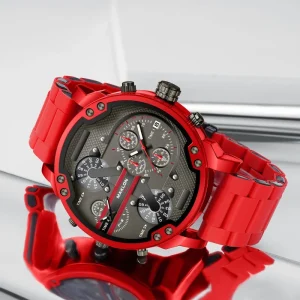 Luxury Pointer Big Dial Quartz Watch Men Multi Time Zone Stainless Steel Strap Sport Wrist Watch