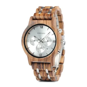 Luxury Quartz Chronograph Date Display Fashion Wooden Watch for Women