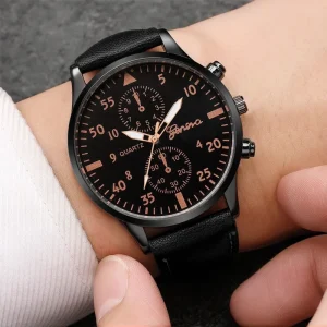 Luxury Quartz Men’s Fashion Watch with Waterproof Dial Display Business Style Leather Band Crystal Window Gift for Him