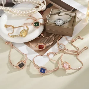 Luxury Quartz Watches Bracelet Senior Sense Square Colorful Rhinestone Watch for Women