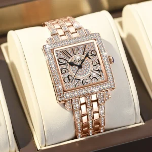 Luxury Quartz Women’s Wrist Watch High Quality Water Resistant Square Analog Diamond Accented Fashion Watch