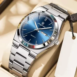 Luxury Quartz Wristwatch for Men Waterproof Luminous Week Stainless Steel