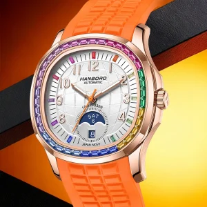 Luxury Rainbow Bezel Automatic Watch Unisex Rose Gold 3D Dial Moon Phase Sapphire Crystal Sport Miyota
