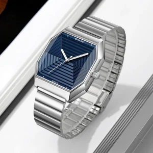 Luxury Retro Coin Antique Sport Men’s Quartz Analog Watch Square 3D Scale 36mm Stainless Steel Band 3BAR Water