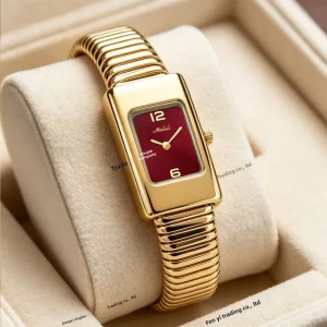 Luxury Retro Ladies Quartz Watch Gold Rectangular Dial Stainless Steel Strap Elegant Exquisite Women’s Wristwatch