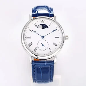 Luxury Retro Mechanical Watch Roman Numerals Moon Phase Sapphire Crystal Wristwatch for Business Daily Watch