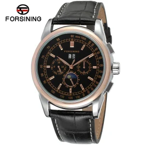 Luxury Retro Style Men’s Genuine Leather Automatic Shanghai Movement Analog Moon Phase Multifunctional Wrist Watch