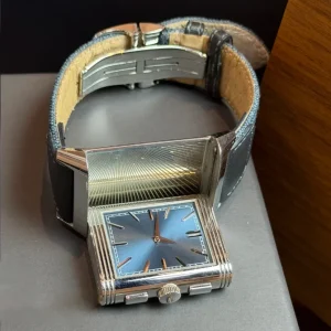 Luxury Reversible Rectangular Hollow Mechanical Watch with Chronograph Stainless Steel Flip Case and Dual Dials