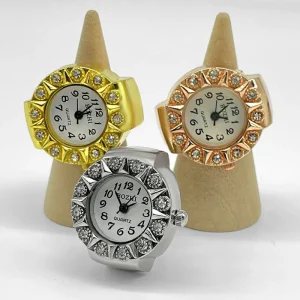 Luxury Rhinestone Ring Watch Engagement Wedding Clear Number Dial Creative Quartz Watch Gold Silver Rose Gold Elastic Gift