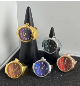 Luxury Ring Watch Gold Plated Gradient Dial Statement Quartz Roman Face Elastic Band Steel Jewelry Gift for Wedding & Party