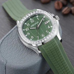 Luxury Rose Gold Diamond Date Mechanical Automatic Watch for Men Silicone Strap Waterproof Eta Crystal FM-SL