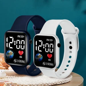 Luxury Rubber Sport Digital Wrist Watch for Unisex Square Case 18mm Band Electronic Movement Alarm Cartoon for Men Girls