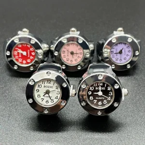 Luxury Silver Ring Watch Stainless Steel Quartz Wedding Gift for Couples 5 Colors Dial