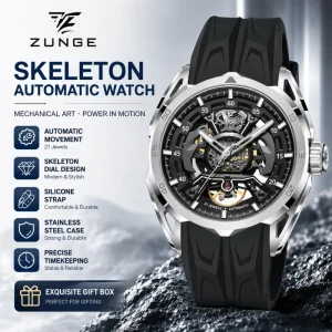 Luxury Skeleton Automatic Men’s Mechanical Watch Stainless Steel Silicone Strap Sports Fashion Business Watch