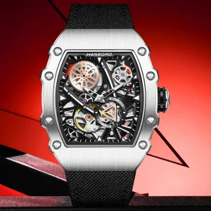 Luxury Skeleton Automatic Watch Unisex Tonneau Case Japan Movement Mechanical Wristwatch Silicone