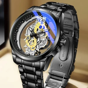 Luxury Skeleton Black Wrist Watches Genuine Leather Personalized Watch for Men Wristwatch Relojes Hombre