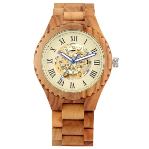 Luxury Skeleton Mechanical Automatic Wooden Watch Olive Wood Watches Men Wrist Montres En Bois
