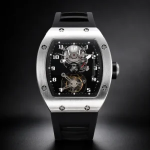 Luxury Skeleton Mechanical Watch Silver Tone Tonneau Case Rubber Strap Transparent Dial High End Sport Men Wristwatch