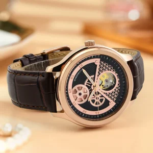 Luxury Skeleton Mechanical Watch for Men with Custom Logo Automatic Movement Leather Strap
