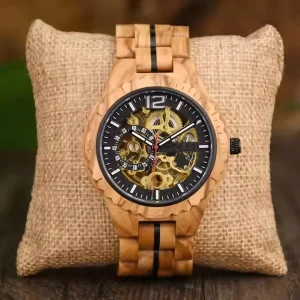 Luxury Solid Wood Band Stainless Steel Links Mens Hollow out Eco friendly Analog Mechanical Sport Shanghai Watches
