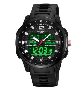 Luxury Sport Analog Digital LED Display Watch with 2401 Water Resistant 5ATM Alarm Plastic Strap