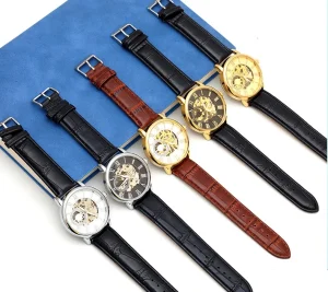 Luxury Sport Leather Wristband Alloy Men Mechanical Watch
