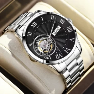 Luxury Sport Mechanical Watch for Men Gold Color Stainless Steel Band Water Resistant Movement Factory Direct Supply