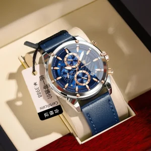Luxury Sports Wristwatch Quartz Mens Watch Waterproof Luminous Watches Orologio Uomo Chronograph Leather Reloj Watch for Men
