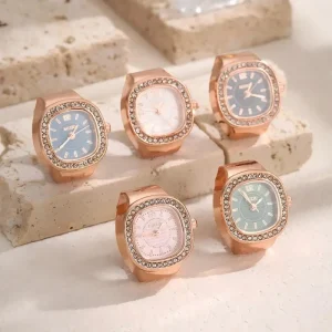 Luxury Square Engagement Wedding Ring Watch Quartz Crystal Unisex Four Colors Elastic Band Stainless Steel Jewelry Gift