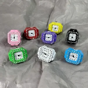 Luxury Square Ring Watch Engagement Wedding Stainless Steel Clear Number Dial Creative Quartz Watch Eight Colors Elastic