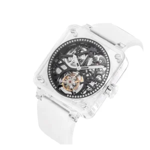 Luxury Square Tourbillon Automatic Mechanical Watch for Men Luminous Skeleton Rubber Sport Wristwatch