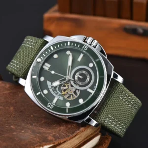 Luxury Stainless Steel Business Sport Automatic Mechanical Watch Tonneau Case Hollowed-out Night Mechanical Movement Water Resistant