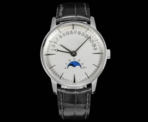 Luxury Stainless Steel Case Black Genuine Leather Strap Men’s Business Watch Mechanical Watch