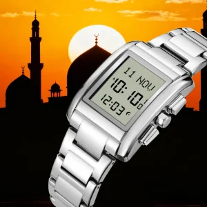 Luxury Stainless Steel Digital Square Dial 18mm 3BAR Water Resistant Charm Watch Arabic Calendar Stop Watch
