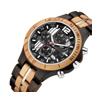 Luxury Style Men’s Wood Watch Multi function Wooden Chronograph Watch Wood Sports Watch Gift to Men
