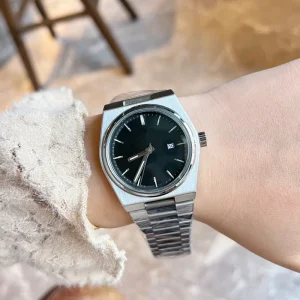 Luxury Tonneau Blue Dial Men’s Automatic Watch Two-tone Stainless Steel Bracelet Date Display Mechanical Wristwatch