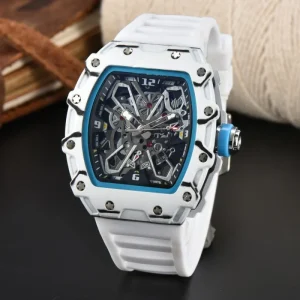 Luxury Tonneau Shaped Skeleton Quartz Watch Business Wrist Watches for Men