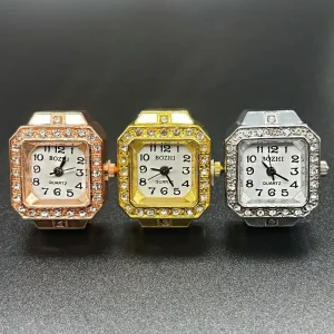 Luxury Triangle Ring Watch Rhinestone Alloy Gold Silver Quartz Stainless Steel Elastic Engagement Wedding Couples Gift