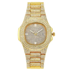 Luxury Unisex Crystal Watch Bling Iced-out Watch Oblong Silver Gold Wristwatch Analog Watch Diamond Quartz Fashion