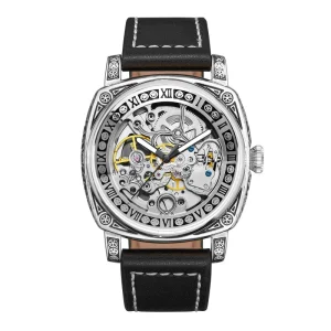 Luxury Vintage Skeleton Automatic Watches Men Wrist Waterproof Engraved Mechanical Watches