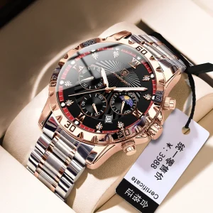 Luxury Watch for Men Waterproof Luminous Chronograph Date Man Wrist Watch Stainless Steel Quartz Men’s Watch