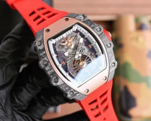 Luxury Waterproof Carbon Fiber Case Red Rubber Strap Business Men’s Mechanical Watch
