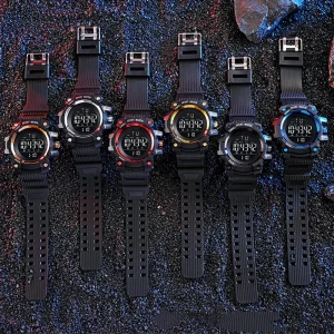 Luxury Waterproof Sports Timing LED Watch for Teenagers Multi Functional Alarm Clock Luminous Features Plastic
