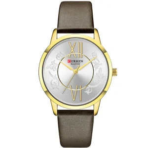 Luxury Women’s Business Fashion Style Watch Waterproof Alloy Case Pattern Glass Dial Window Leather Band