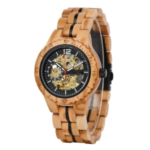 Luxury Women’s Charm Handmade Wooden Sport Watch Antique Dial Display Custom Logo Lover’s Stainless Steel 20mm Band Automatic