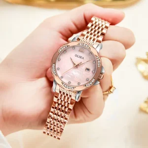 Luxury Women’s Fashion Elegant Quartz Watch Stainless Steel 3bar Water Resistant Roman Numeral Dial 30mm Case 18mm Band Folding
